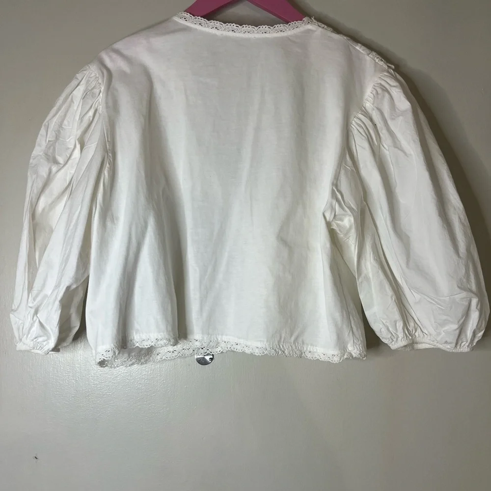 Zara medium bundle green collared sweater white cotton eyelet top ivory Blouse - Picture 11 of 16